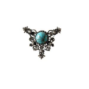 Sara Coventry Heritage Pin Canadian Faux Turquoise Gem Silver Plated Brooch